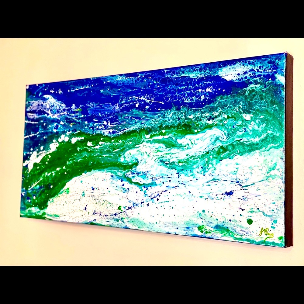Acrylic painting original art work Ocean signed artist J. Cruz seascape beach